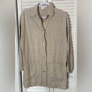 Rex Lester Jacket Women’s Size Small Tan Linen Collar Pockets Relaxed Vintage